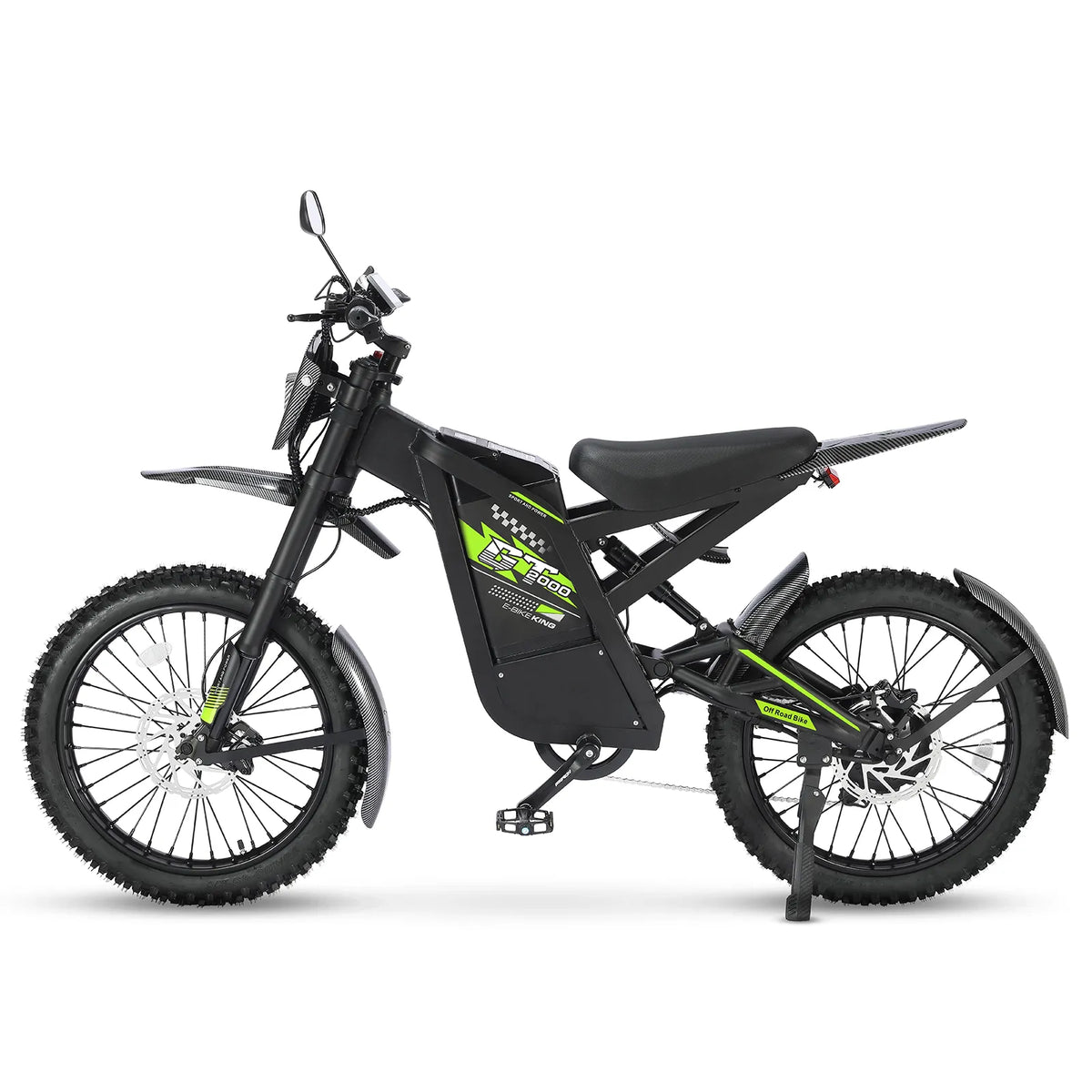Vista lateral da bicicleta elétrica OUXI GT2000 com quadro preto e bateria
